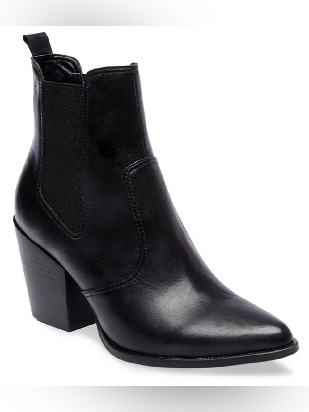Steve Madden Patricia Black Pointed Toe Ankle Bootie Leather Boots (Size 9)